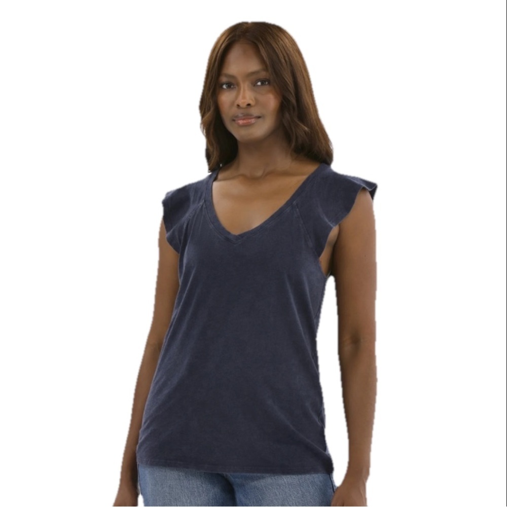 NWT Time and Tru Navy Blue Wash Raglan Flutter Sleeve Tee Shirt Size Large